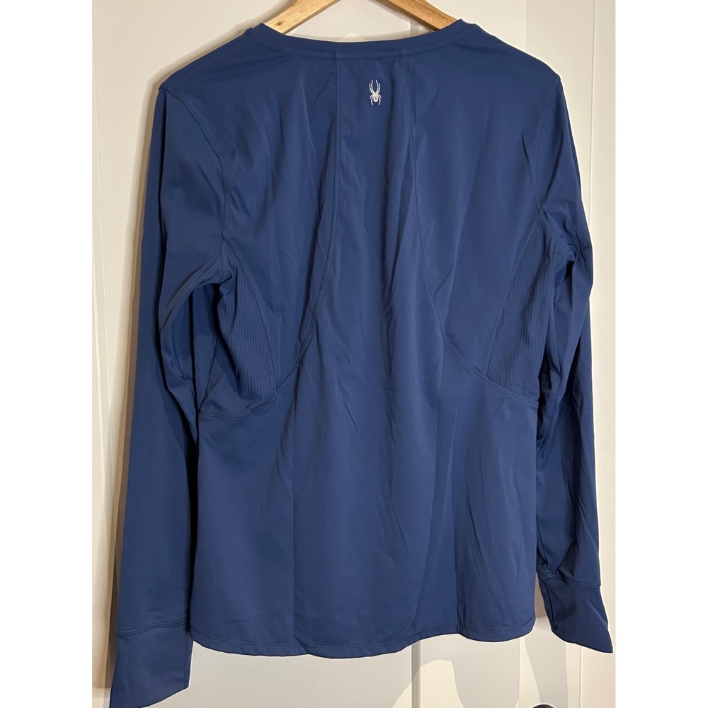 Spyder Active Womens XL Blue Long Sleeve Performance Top Thumbhole Zip‎ Pocket - Picture 3 of 4
